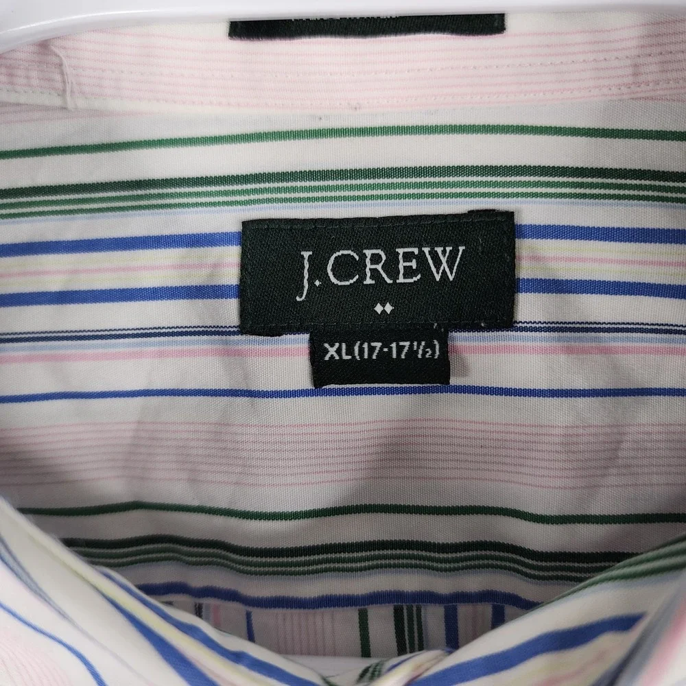 J Crew Mens Button Down Dress Shirt Pink Blue Green Striped Pastel‎ XL 17 17.5